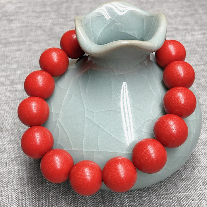 含辰砂工艺品高含量水飞砂心经手链男女款红朱砂13.5.mm经文手串