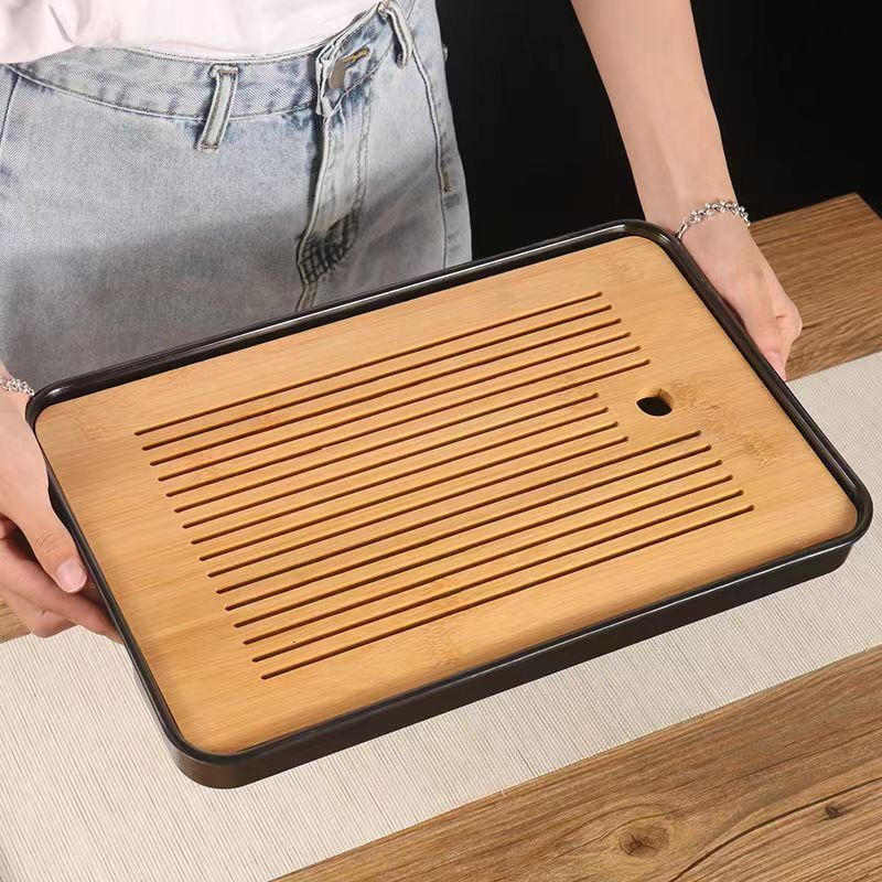 竹制茶盘干泡茶台储排水长方形日式简约家用便携式茶托盘