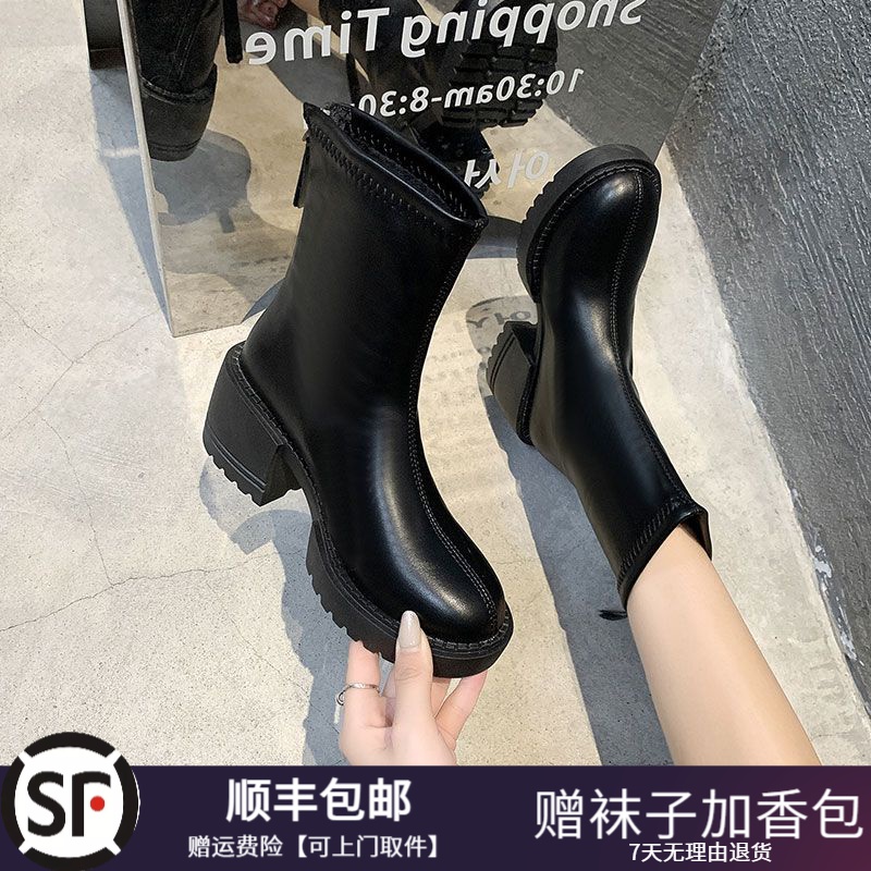 大东瑟马丁靴女2023年春秋季新款粗跟韩系小踝靴瘦瘦鞋小个子短靴