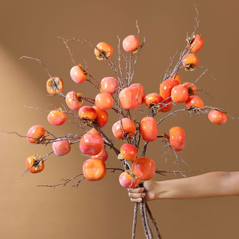 柿子果枝花束仿真柿子塑料黄瓜水果摆件仿真苹果道具高端装饰品