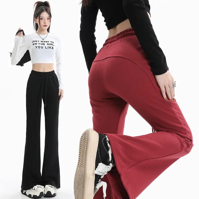 灰色喇叭裤女秋冬2023新款爆款高腰垂感休闲显瘦裤加绒窄版宽松裤