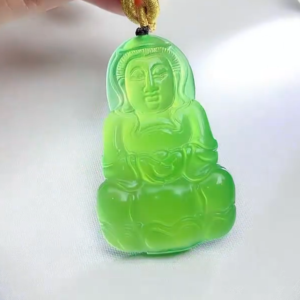 S659天然珠宝秦岭山脉玄冰秦紫玉玛瑙绿观音-带绳子-元旦节礼物