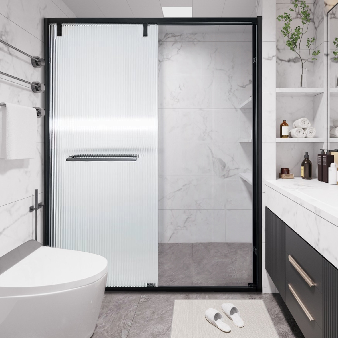 可做下沉式 无障碍 一字极简双移304不锈钢极简淋浴房