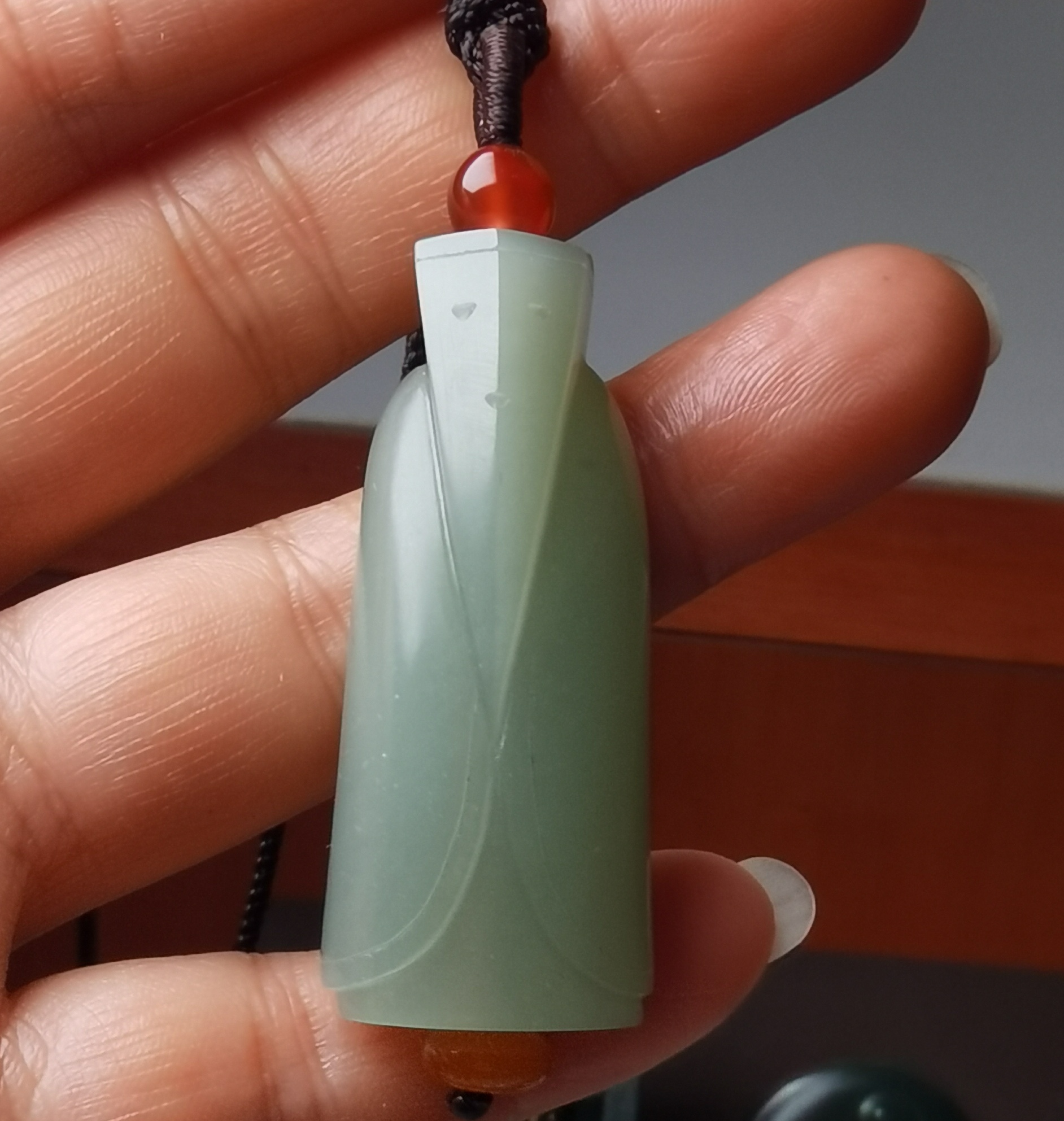 玉道许工作室出品，粉青碧玉翁仲手工38好物