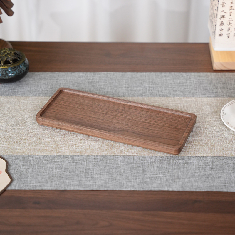 黑胡桃茶盘茶台茶具胡桃木托盘家用简约日式茶道长方形竹制干泡盘