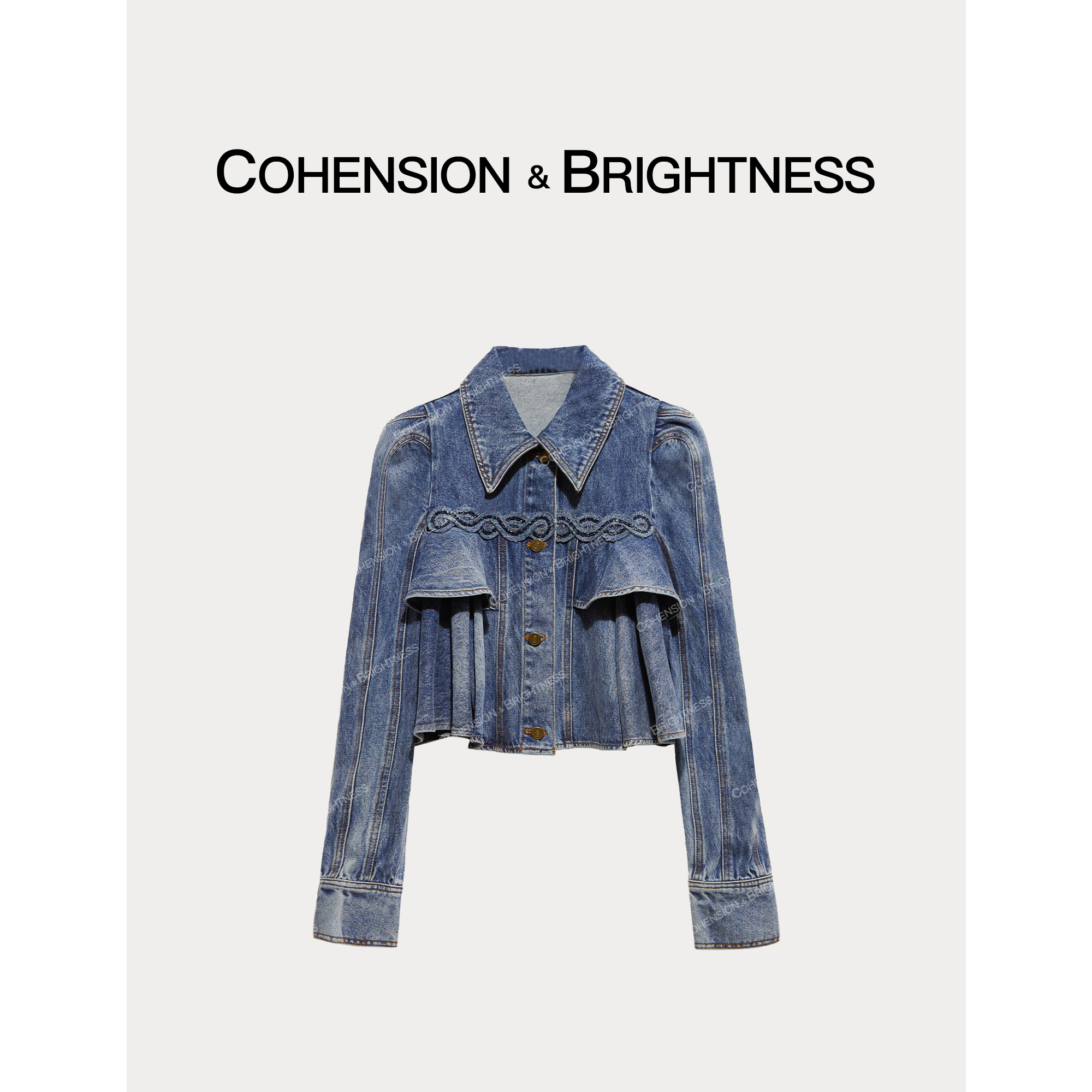 凝慧真的好【轻洗蓝调】早秋韩版时尚压褶蓝色百搭牛仔短外套YQ026