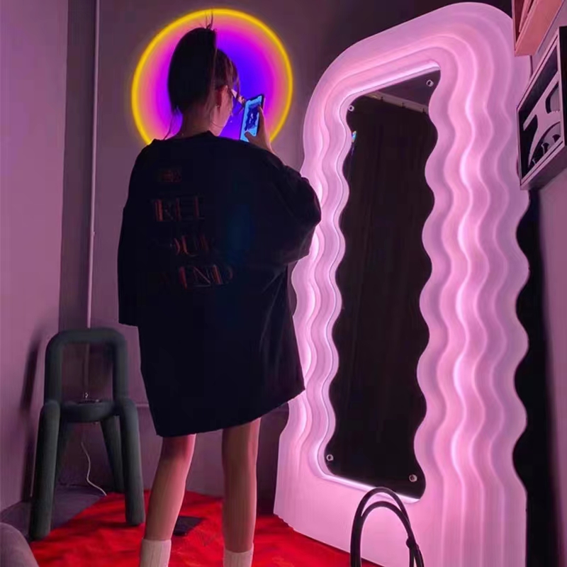 孟菲斯炫彩波浪落地全身镜个性卧室创意健身家用服装店穿衣落地灯