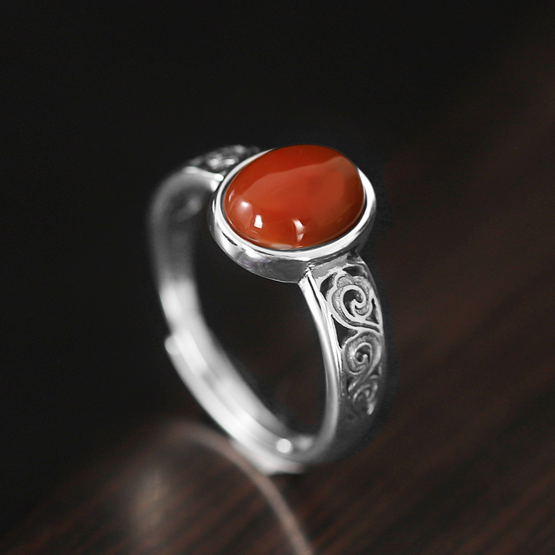 S925银复古时尚银饰指环创意浪花纹设计气质女款银戒