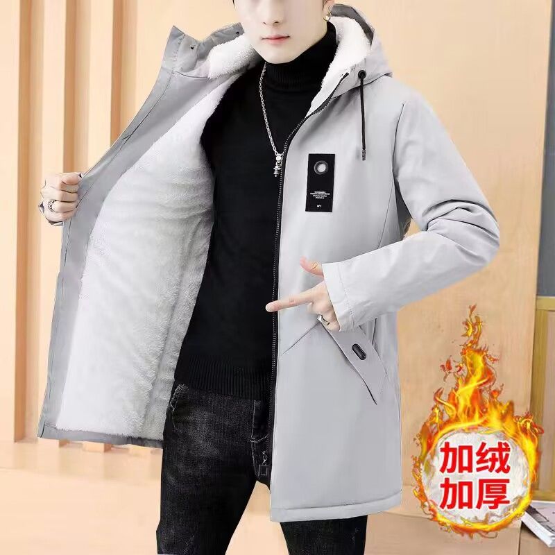亘升时尚新品男士棉衣秋冬季中长款风衣加绒加厚保暖棉袄韩版修