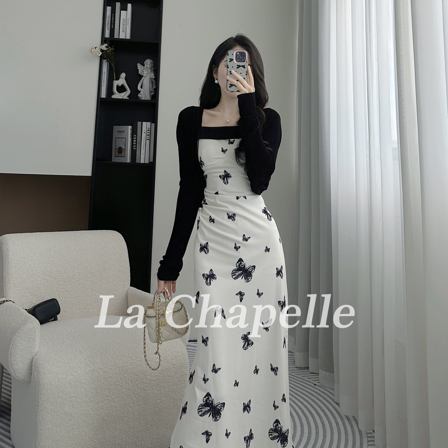 拉夏贝尔25初春新款气质清凉收腰显瘦开衫吊带裙套装 3059 WW