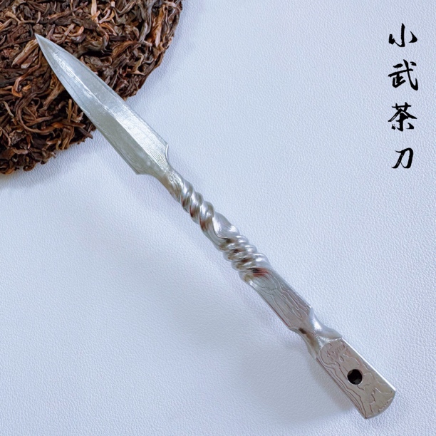 龙泉茶刀茶针普洱茶撬茶零配家用商用大马士革钢手工锻打一体龙骨