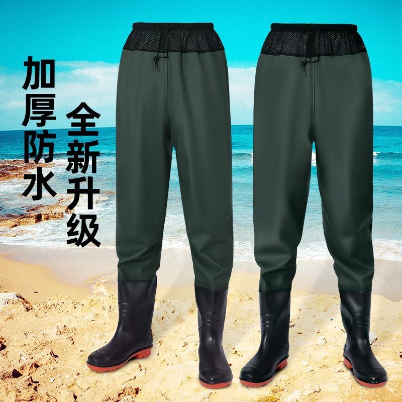 【小扬哥甄选】下水裤半身防水衣雨裤带雨鞋抓鱼全身男女连体超轻