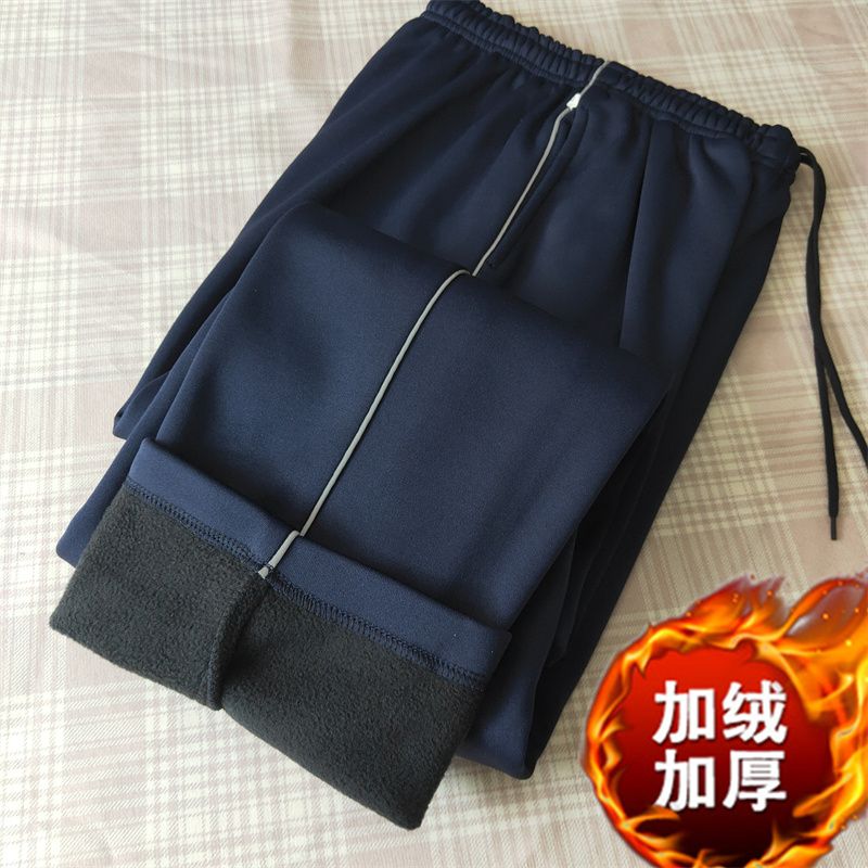 【小扬哥甄选】加绒保暖一条杠藏蓝色反光条校服裤子男女学生通用
