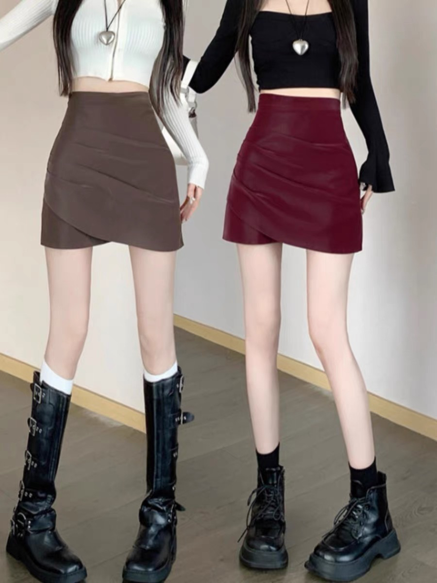 小众磨砂pu皮包臀短裙女秋装2025新款韩版高腰显瘦气质a字半身裙