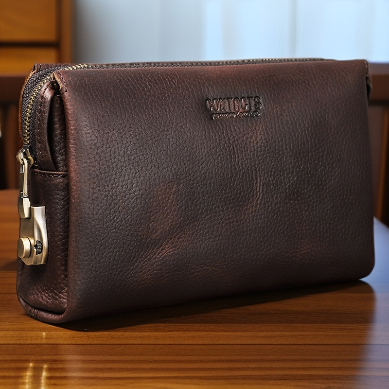 双11黑天使头层牛皮时尚男士手拿包防盗密码锁休闲男式真皮收纳包