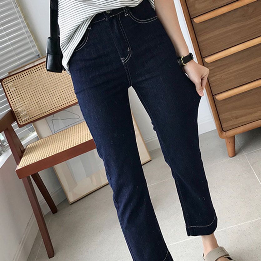 弹力烟管裤胖mm高腰显瘦九分裤子直筒牛仔裤女遮肉新款AA