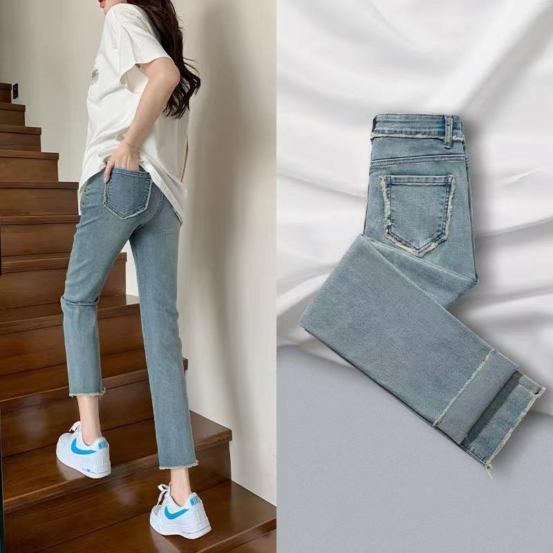 2023新款直筒牛仔裤女秋季高腰显瘦百搭九分烟管裤潮流简约百搭AA