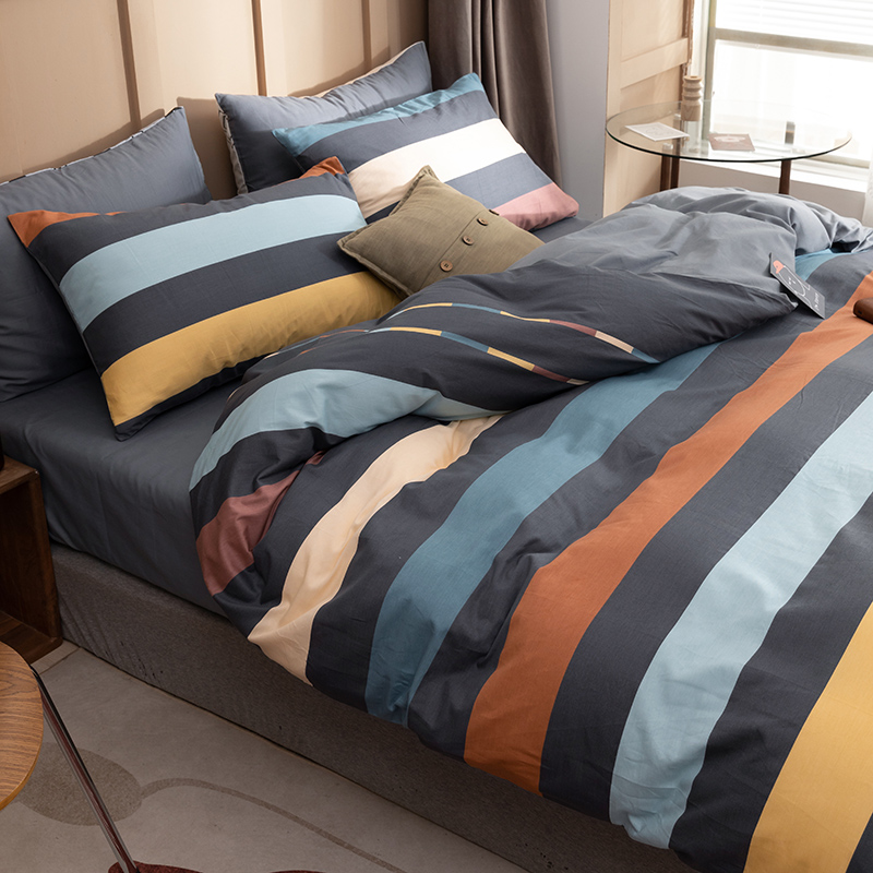 水星家纺北欧全棉简约四件套100纯棉被罩春夏裸睡床单被套男生宿