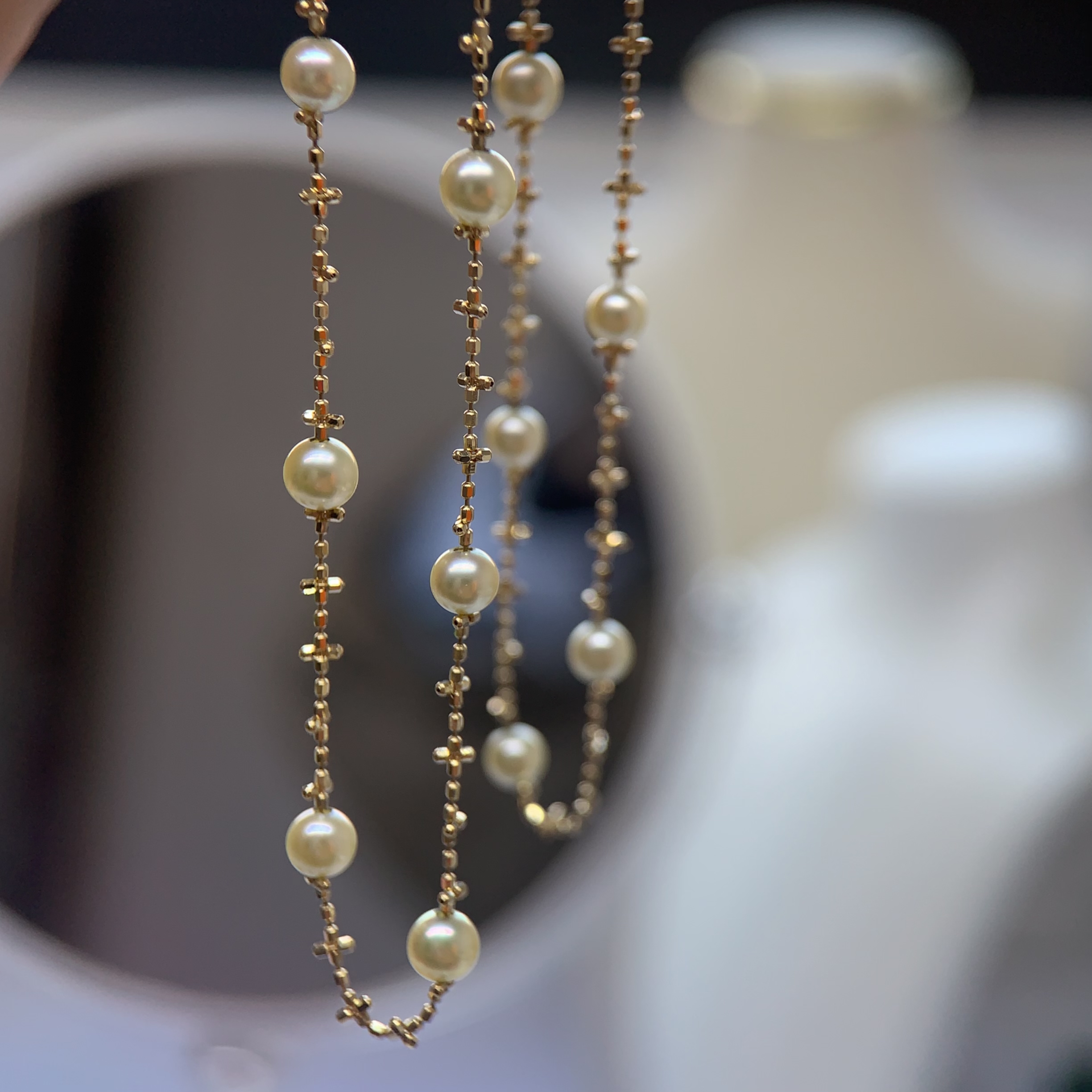 【岛主珍珠】天然海水Akoya珍珠羽黄金满天星项链18K金