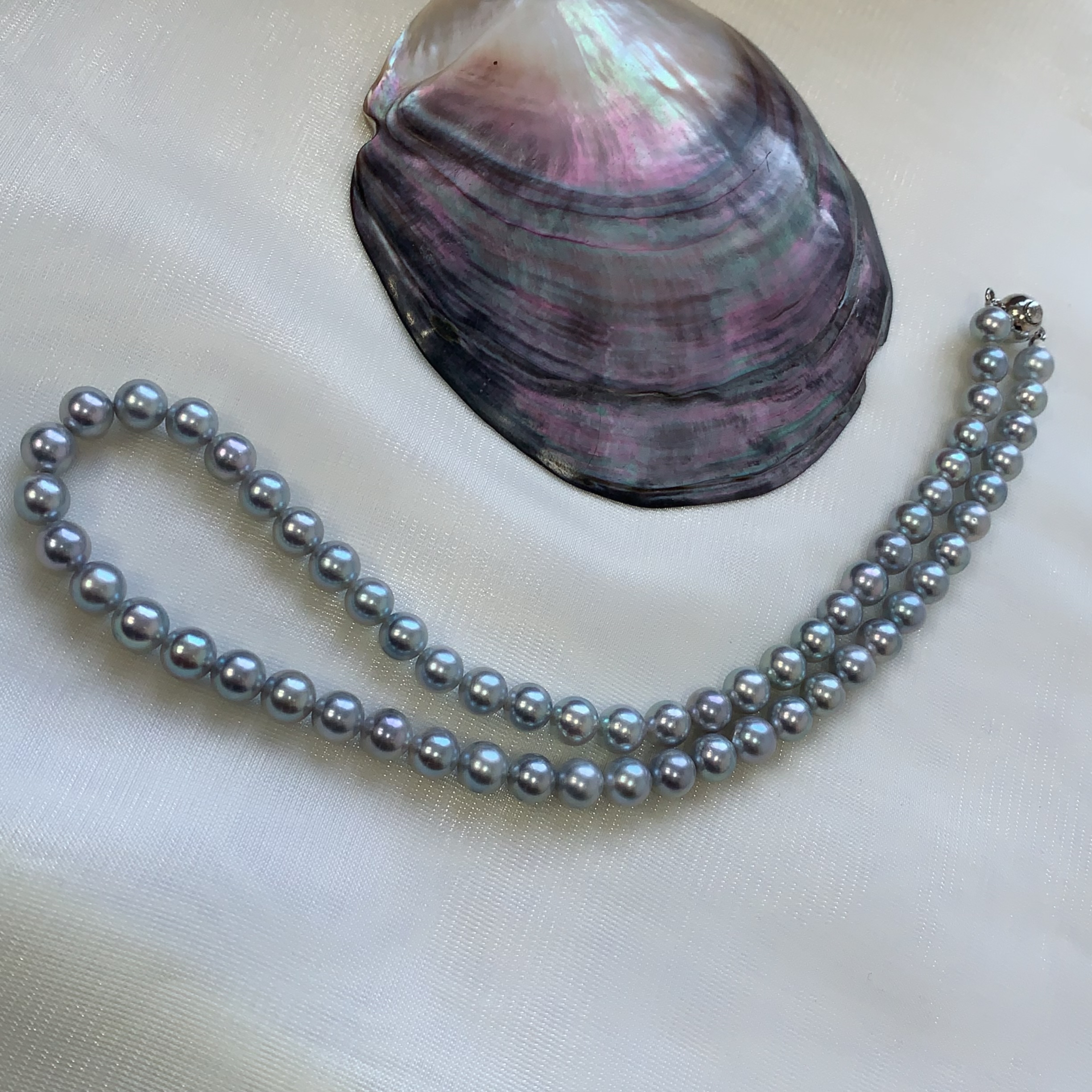 【珠事屋】天然海水akoya珍珠6-7MM真多麻色满珠链银扣