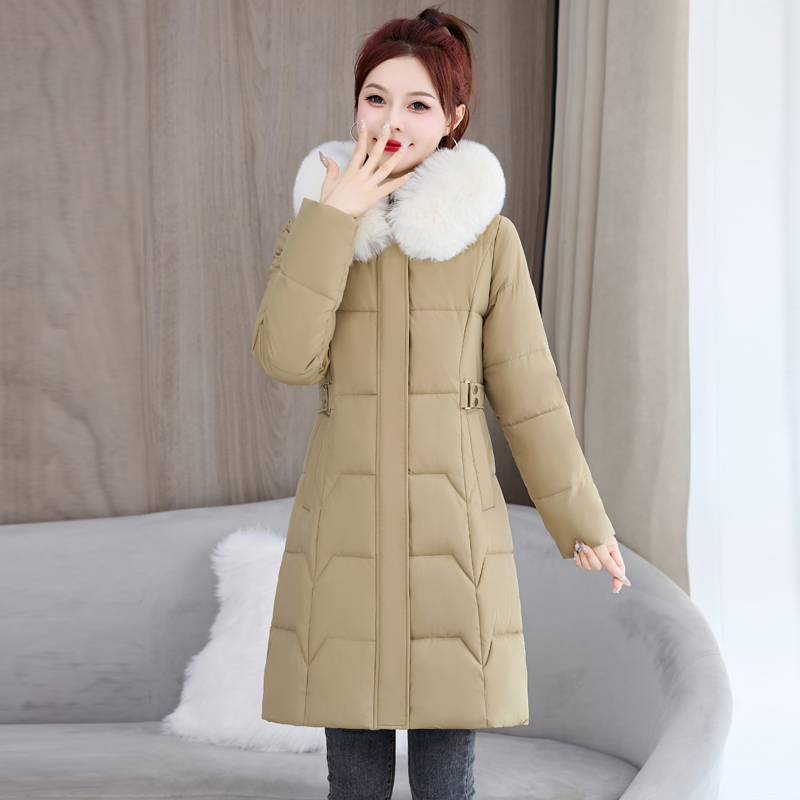 时尚修身大毛领棉衣女中长款修身显瘦棉服整张棉不起驼棉袄外套女