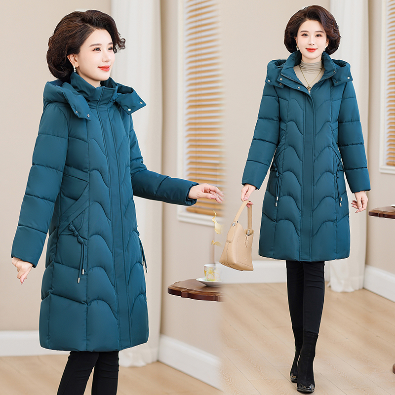 精品中老年修身显瘦棉衣加长款棉服外套保暖棉袄加大码胖妈妈冬装