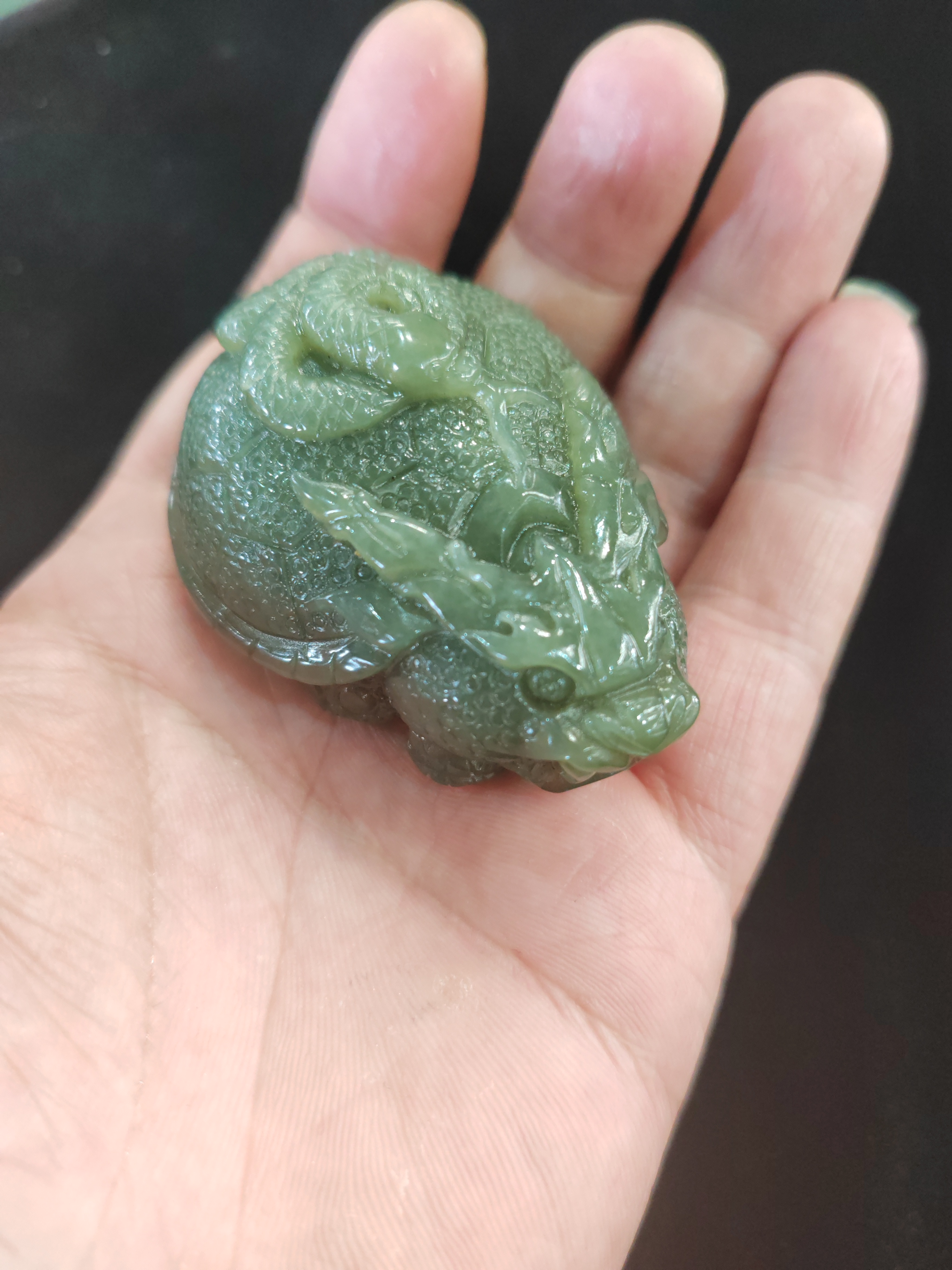 和田玉青黄口龙龟手把件