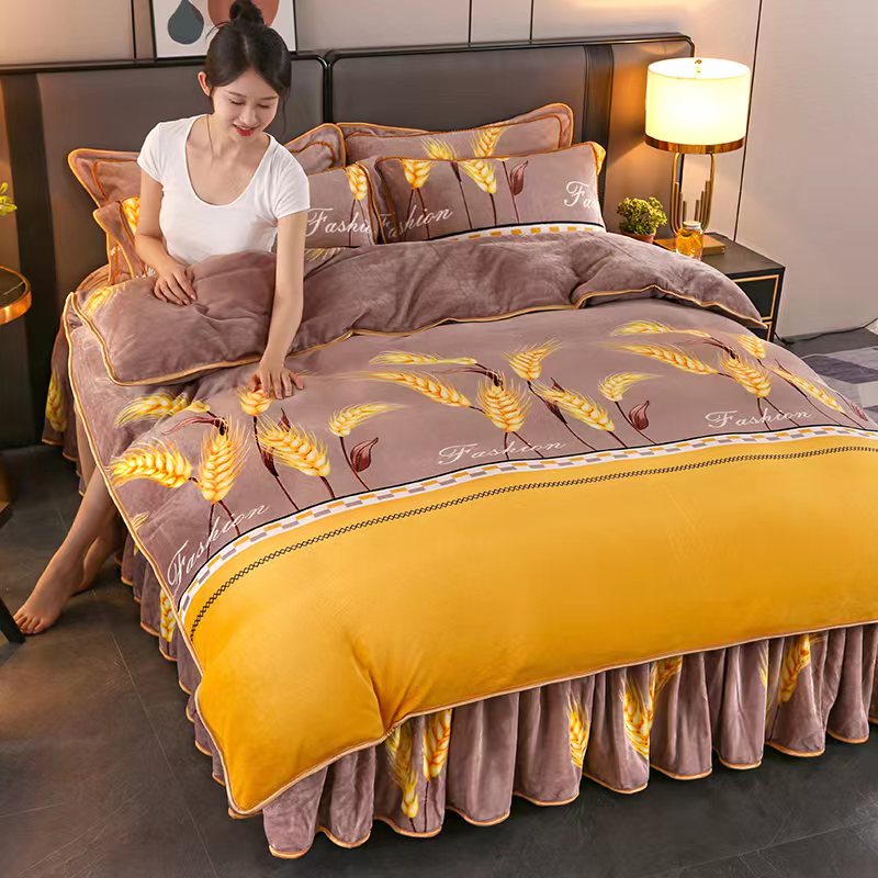 2023新款230高克重牛奶绒法莱绒印花四件套8斤半双面绒单人公主风