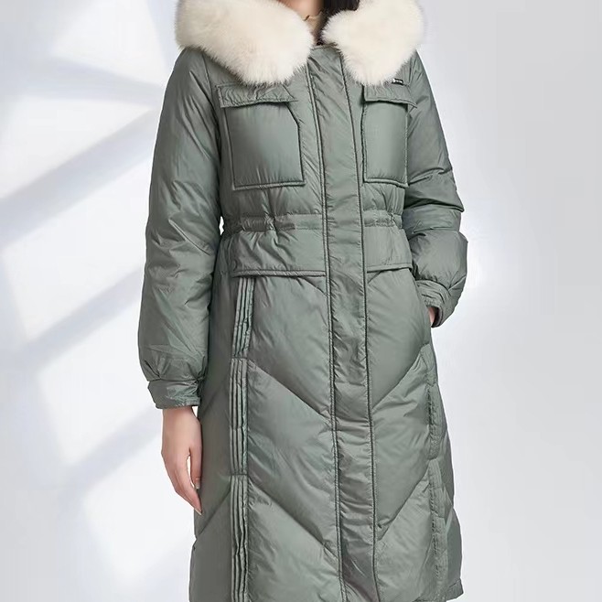 Y0015无毛领长款刺绣修身高克重连帽加厚加长零下抗风保暖小9外套