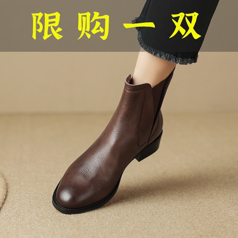 百丽存爱跟高3.5cm34-39码黑色/棕色复古百搭街头切尔西靴882