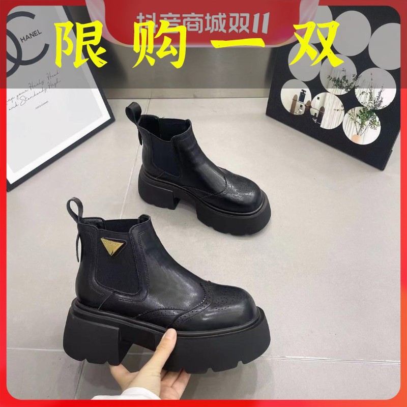 百丽存爱增高6.5cm新款纯皮松糕历来头洋气短靴时尚百搭英伦风