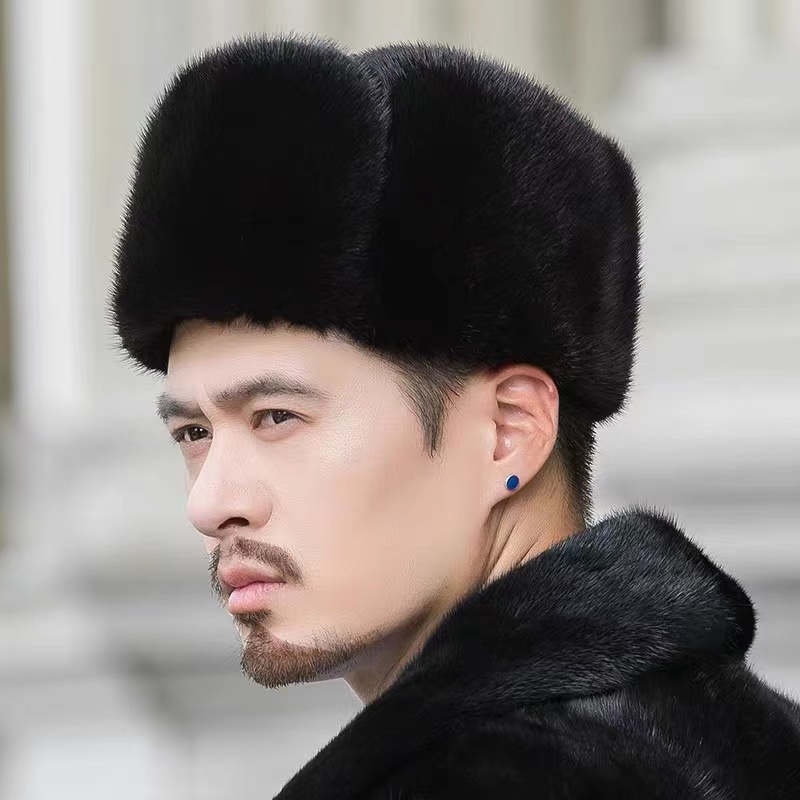 冬季水貂雷锋帽男士保暖中老年貂皮帽子整貂毛爸爸帽户外保暖
