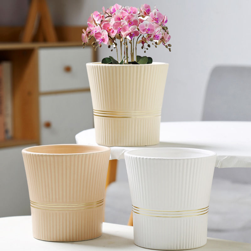 花盆陶瓷带托盘欧式简约轻奢ins风蝴蝶兰大全大号奶油风多肉花盆