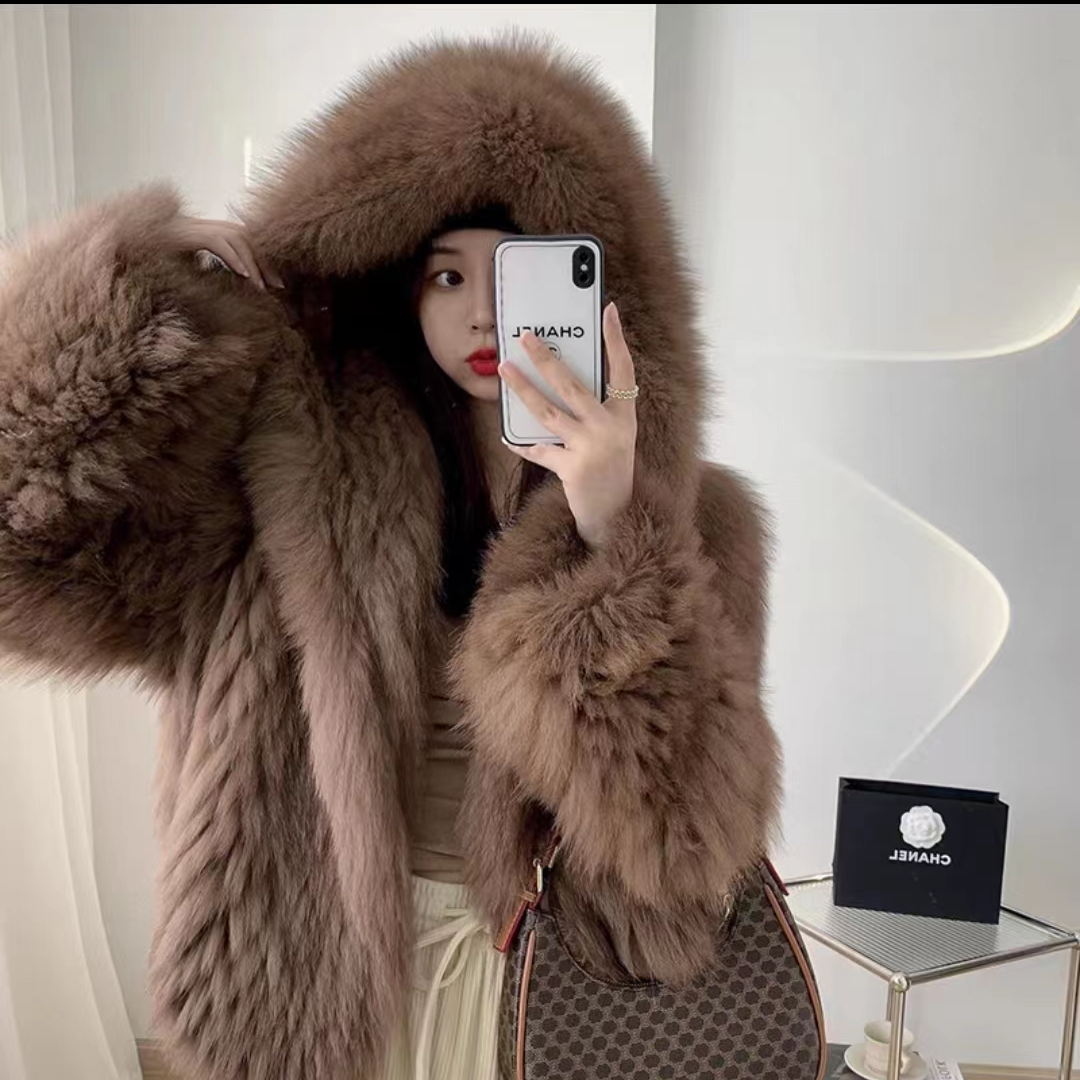 时尚宽松狐狸连帽百搭外套