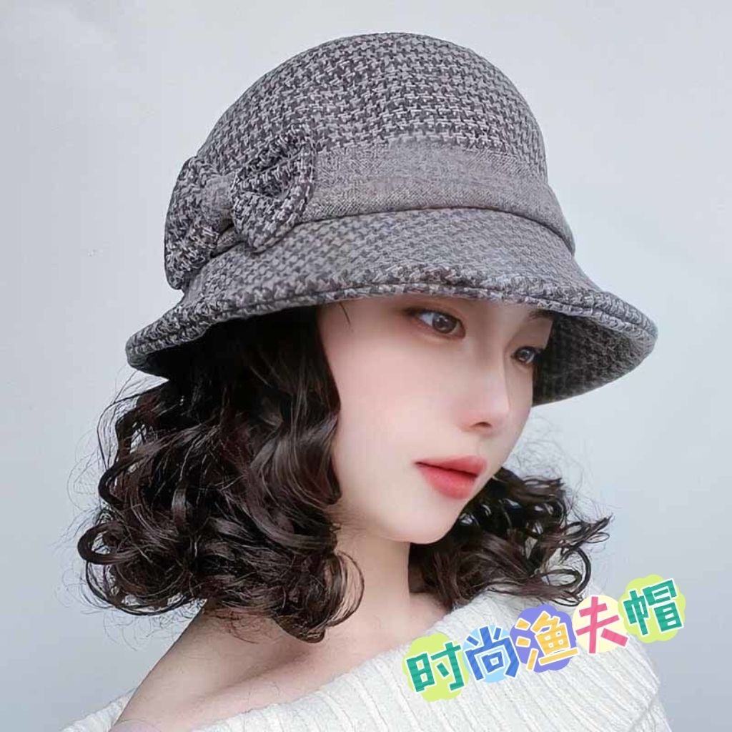 假发女时尚帽子假发一体秋冬季仿真发短卷发头套渔夫帽帽子全头套