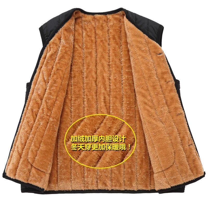 秋冬款爸爸装中年男士加绒加厚马夹中老年内胆毛绒马甲男装棉背心