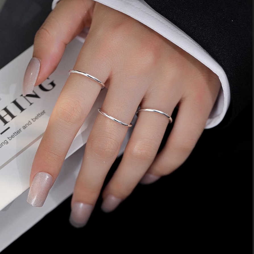 足银戒指 素圈戒指女999纯银尾戒小众设计闭口情侣古法中食指环