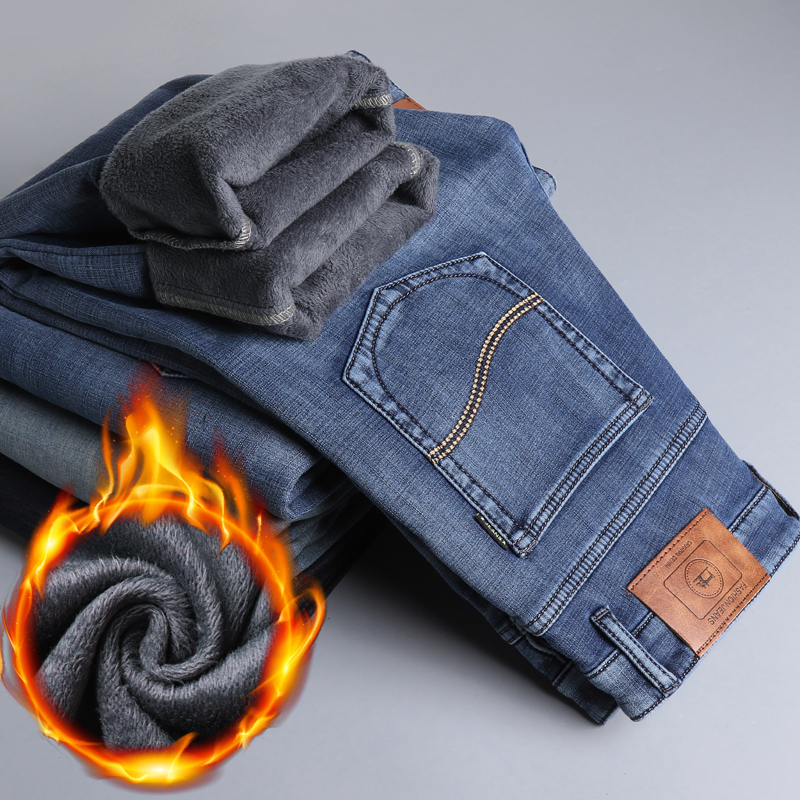 CZZLEE秋冬加绒牛仔裤男士厚款宽松直筒商务休闲简约百搭保暖加厚