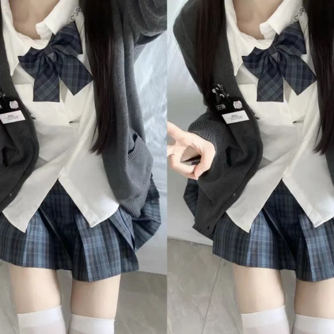 川岛琦原创JK制服秋冬套装格裙衬衫长袖毛衣开衫学院风校供女学生