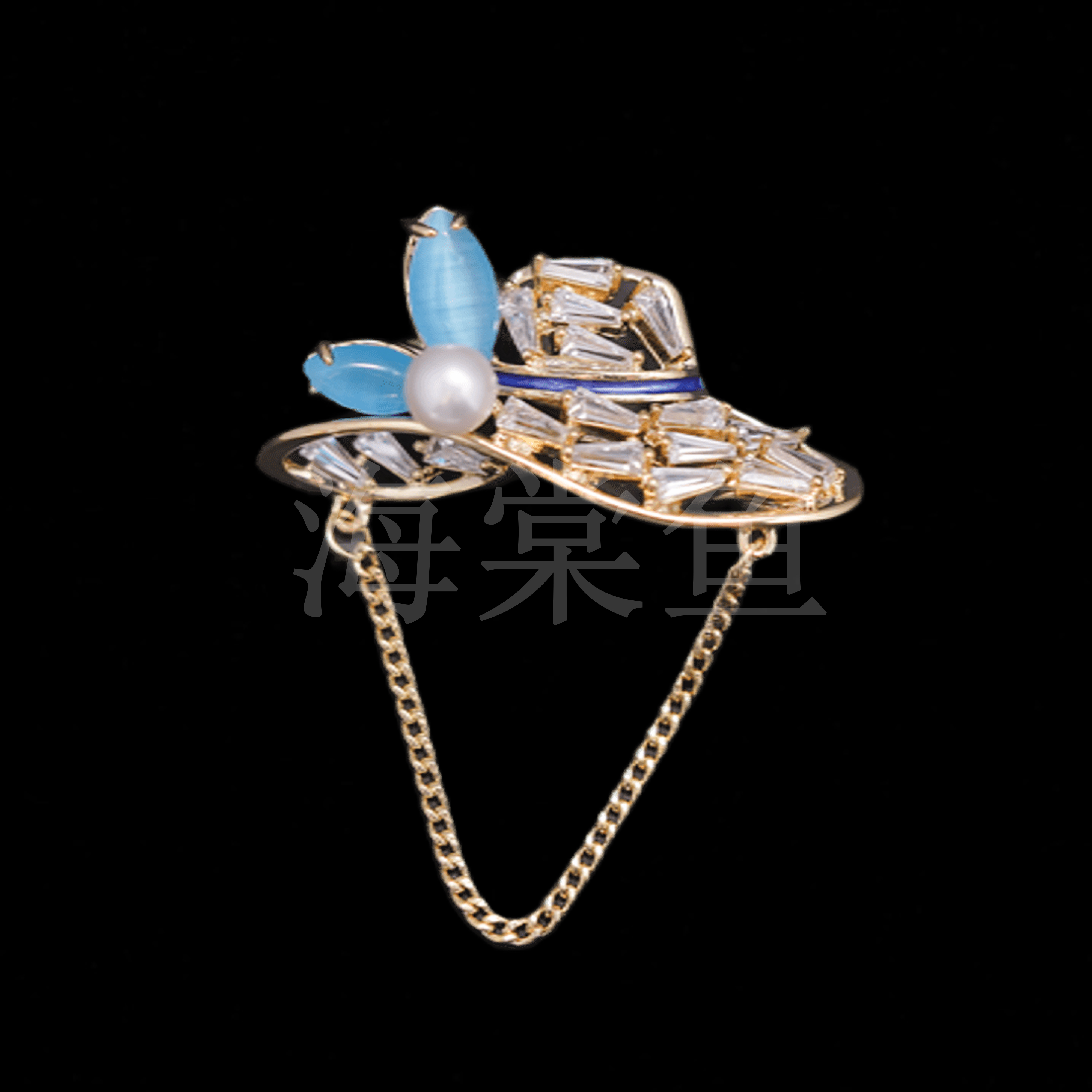 铜合金合成锆石胸针 FL504夏日流苏帽胸针