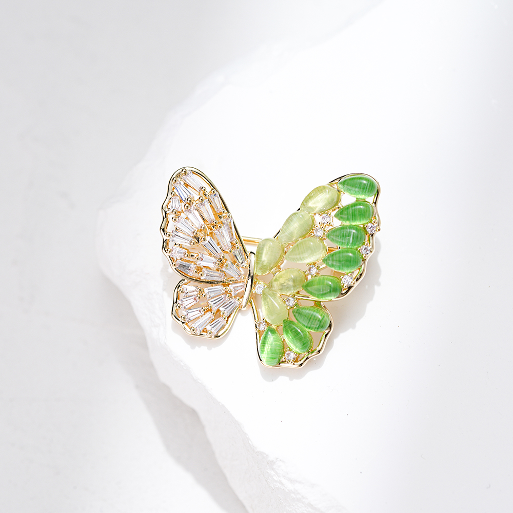铜合金合成锆石胸针 MN1285迷你猫眼绿蝴蝶胸针