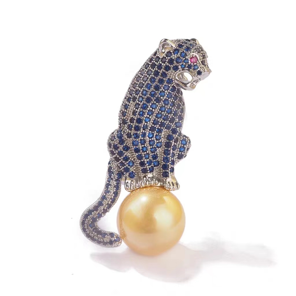 铜合金合成锆石胸针 时尚霸气百搭蓝色豹子胸针3402