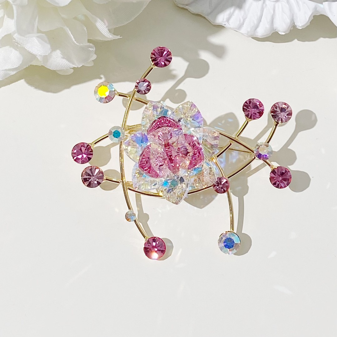 铜合金仿水晶胸针 GD683【施】新版水墨江南《粉》胸针