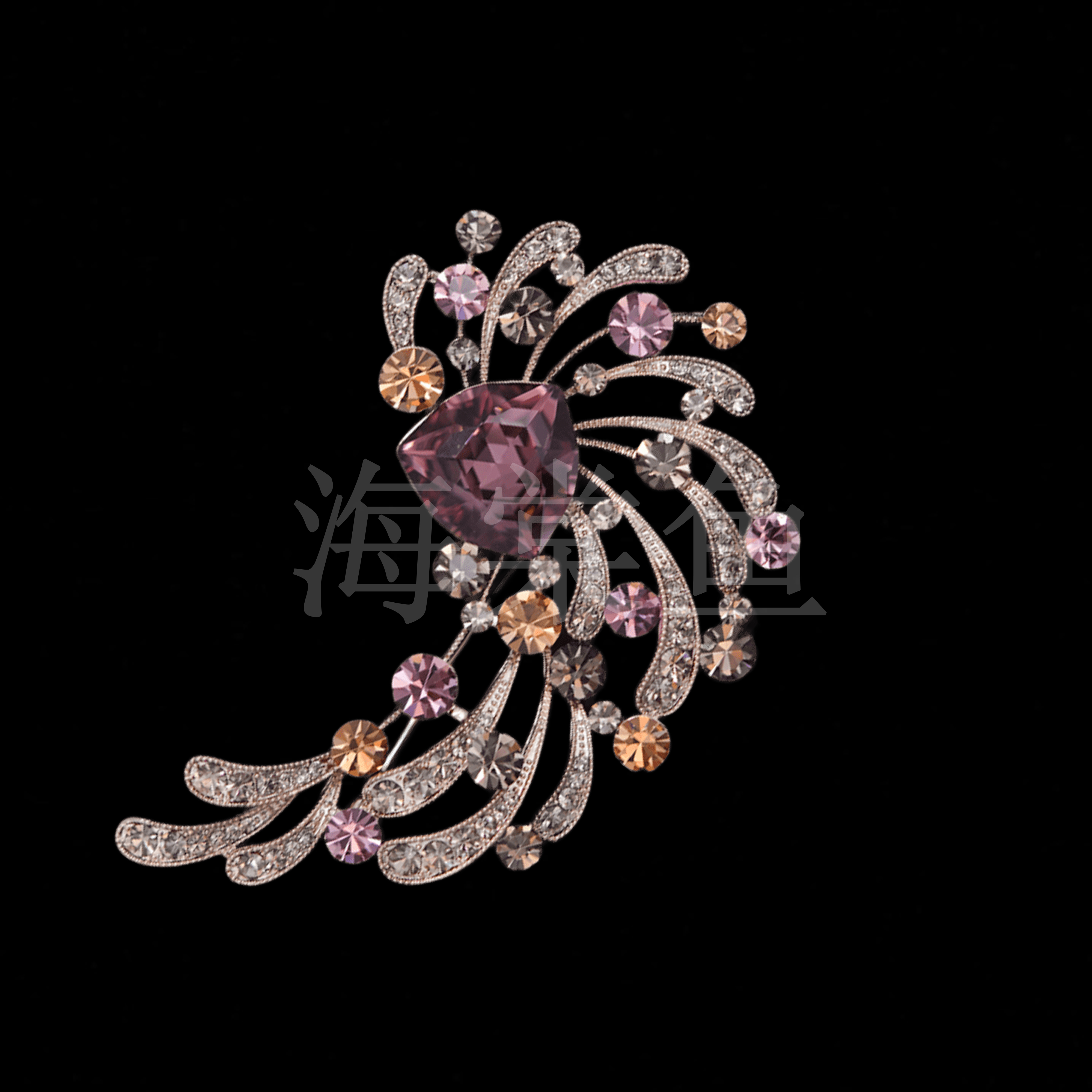 锌合金仿水晶胸针 HY1582紫钻花开彼岸胸针