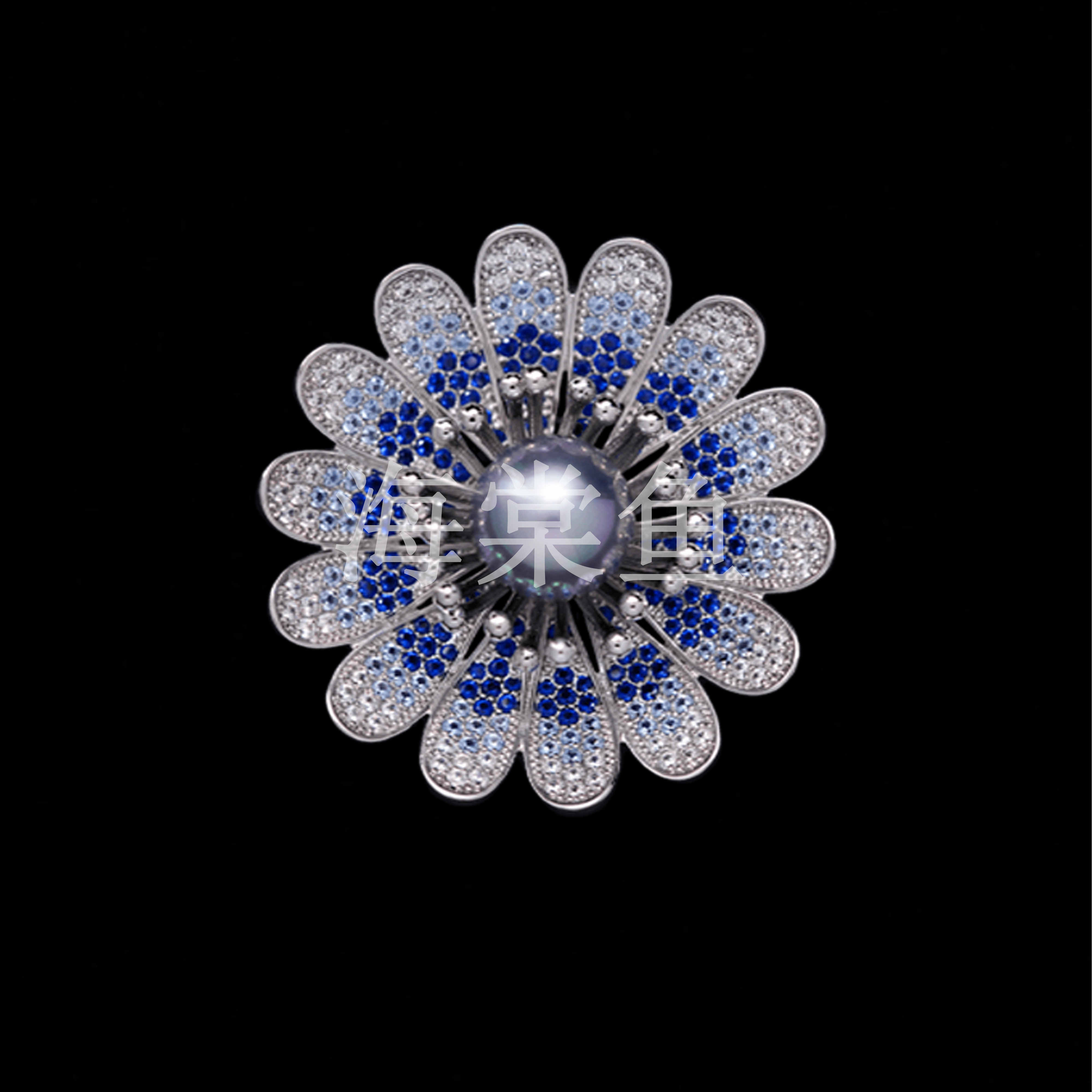 铜合金合成锆石胸针 精致气质百搭蓝色莲花胸针3535