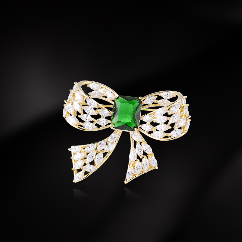 铜合金合成锆石胸针 HY166小香风蝴蝶结胸针