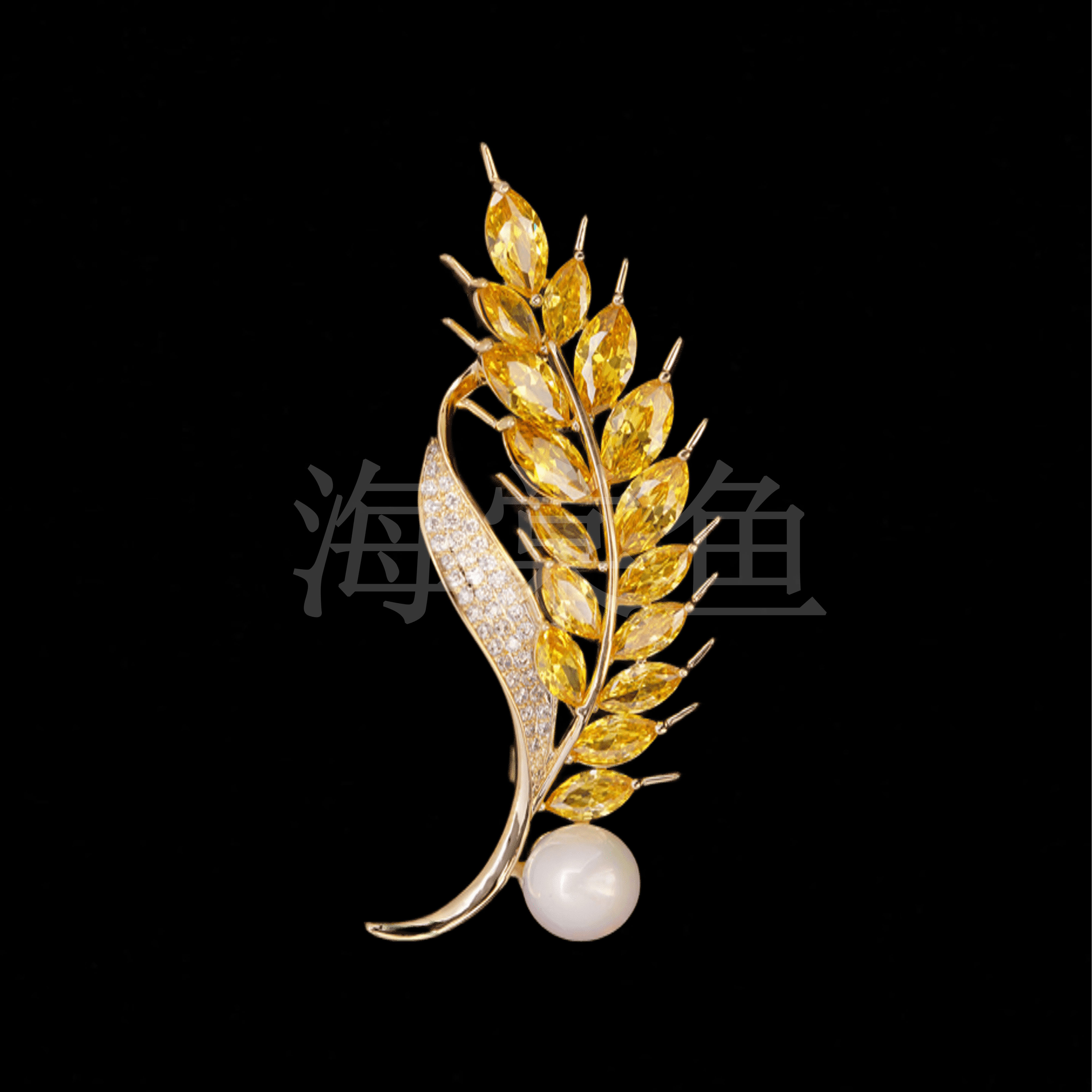 铜合金合成锆石胸针 HY1811金秋麦穗胸针