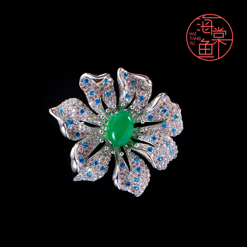 铜合金合成锆石胸针 时尚气质精镶绿之髓花朵胸针3224