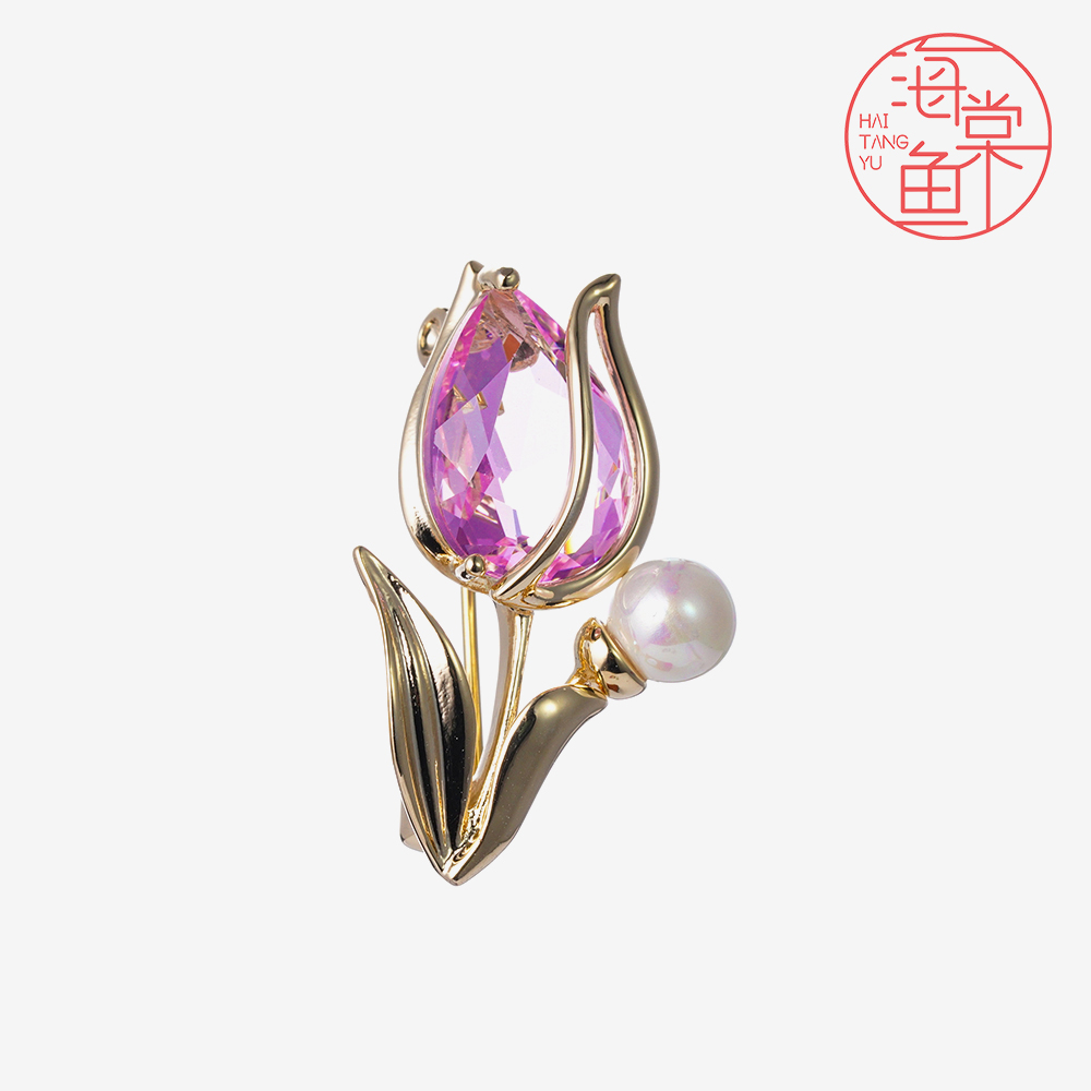 铜合金胸针 MN1486迷你清透冰粉郁金香胸针