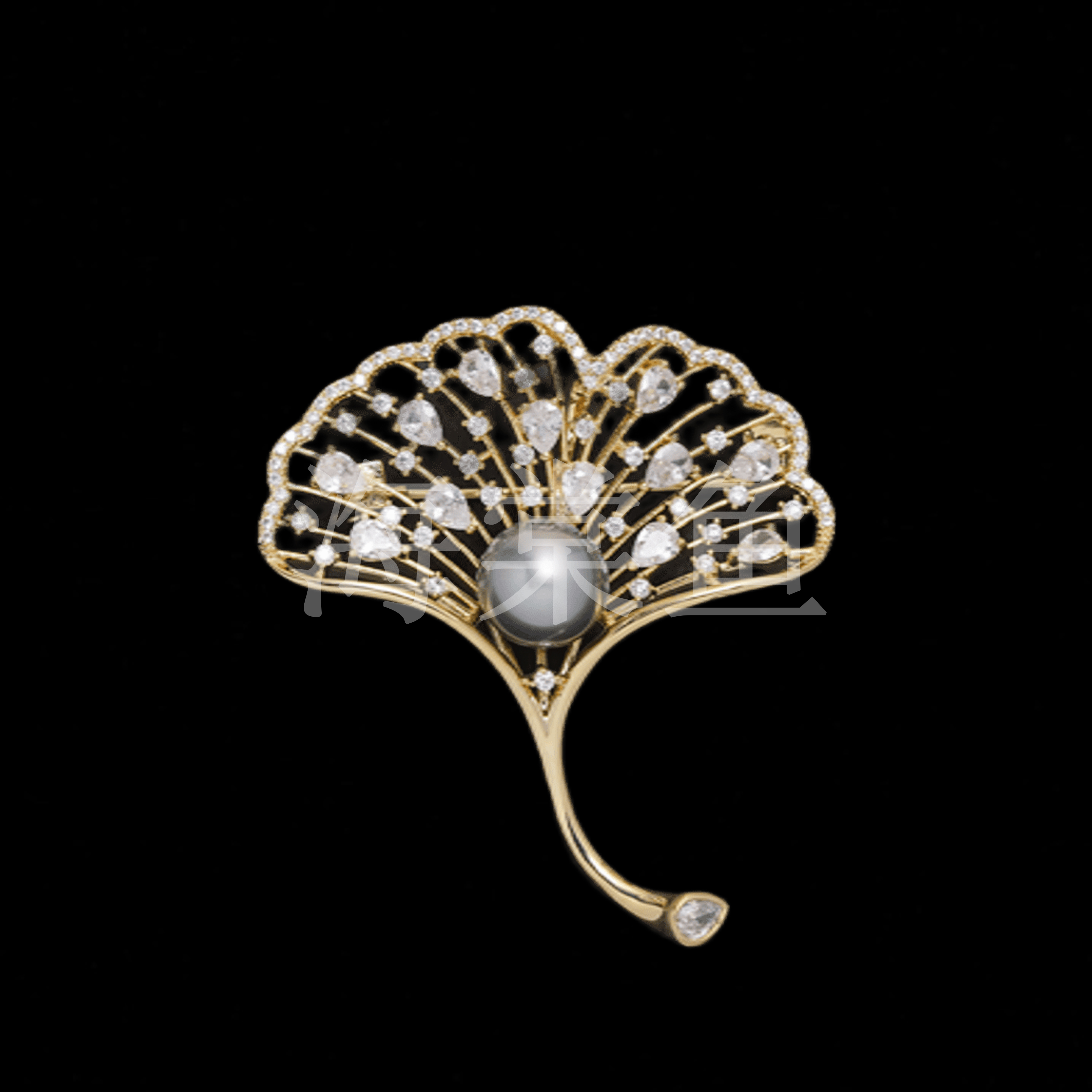 铜合金合成锆石胸针 FL788精致银杏叶胸针